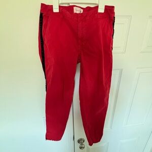 Sundry red raw hem pant w/ velvet side stripe
27- 30 in. waist & 34.5 in. length